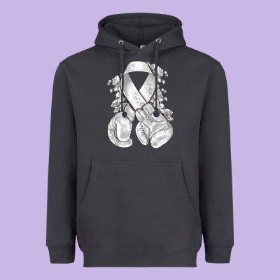 Lung Cancer White Ribbon With Boxing Gloves Heavyweight Hoodie Designed By Nancycooperartshop