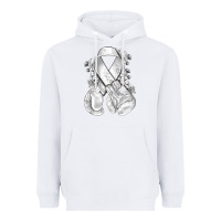 White Lung Cancer white ribbon with boxing gloves Heavyweight Hoodie - NancyCooperArtShop