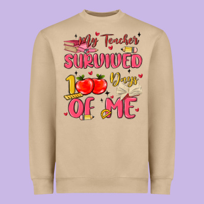 My Teacher Survived 100 Days Of Me Heavyweight Sweatshirt Designed By Maliassmallbusiness