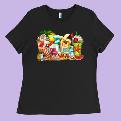 Summer Vibes Coffee Cups Ladies Tee Designed By Zillion Design Studio