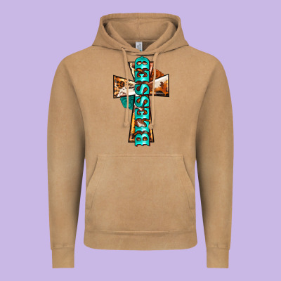 Blessed Cross Vintage Hoodie Designed By Barkaloodesign