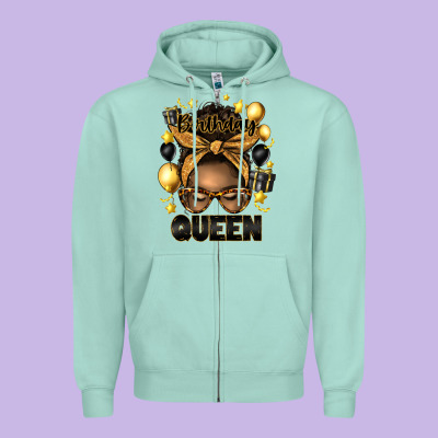 Birthday Queen Afro Messy Bun Zipper Hoodie Designed By Artiststas