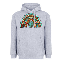 Heather Grey Western Rainbow with Leopard and Gemstone Heavyweight Hoodie - texasbilliewilder