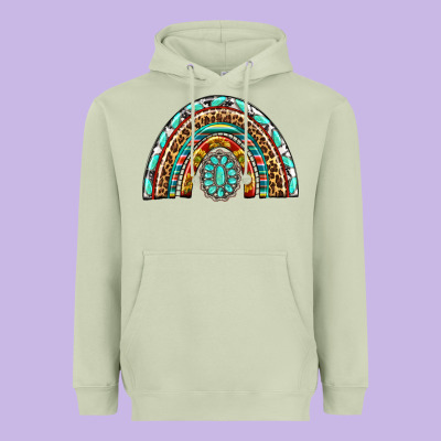 Western Rainbow With Leopard And Gemstone Heavyweight Hoodie Designed By Texasbilliewilder