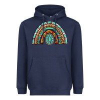 Navy Western Rainbow with Leopard and Gemstone Heavyweight Hoodie - texasbilliewilder