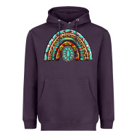 Plum Western Rainbow with Leopard and Gemstone Heavyweight Hoodie - texasbilliewilder