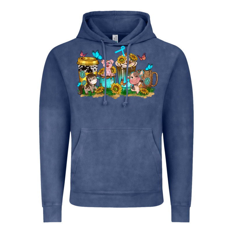 Farm Cute Animals With Sunflower Coffee Cups Vintage Hoodie by NancyCooperArtShop | Teevron