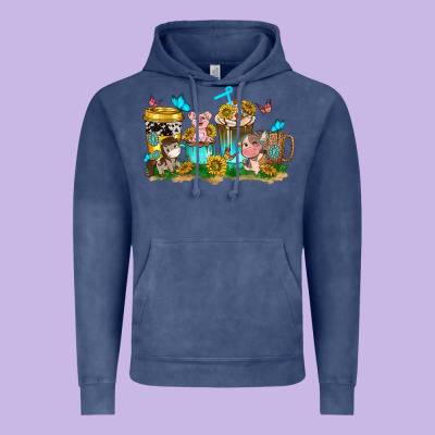 Farm Cute Animals With Sunflower Coffee Cups Vintage Hoodie Designed By Nancycooperartshop