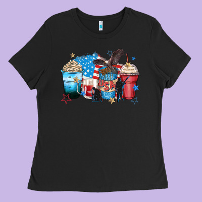 Usa Coffee Cups Ladies Tee Designed By Zillion Design Studio