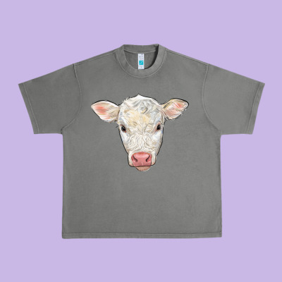 Charolais Calf Face Urban Heavy Tee Designed By Lillyallendesigns