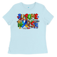 Baby Blue ausome autism nurse Ladies Tee - Zillion Design Studio