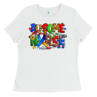 White ausome autism nurse Ladies Tee - Zillion Design Studio