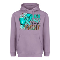 Lavender Her fight is our fight Ovarian Cancer teal ribbon Heavyweight Hoodie - NancyCooperArtShop