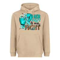 Mushroom Her fight is our fight Ovarian Cancer teal ribbon Heavyweight Hoodie - NancyCooperArtShop