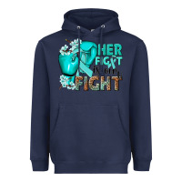 Navy Her fight is our fight Ovarian Cancer teal ribbon Heavyweight Hoodie - NancyCooperArtShop