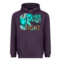 Plum Her fight is our fight Ovarian Cancer teal ribbon Heavyweight Hoodie - NancyCooperArtShop
