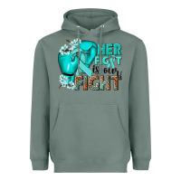 Sage Her fight is our fight Ovarian Cancer teal ribbon Heavyweight Hoodie - NancyCooperArtShop