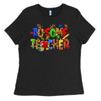 Black ausome autism teacher Ladies Tee - Zillion Design Studio