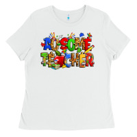 White ausome autism teacher Ladies Tee - Zillion Design Studio