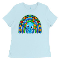 Baby Blue autism elephant rainbow Ladies Tee - Zillion Design Studio
