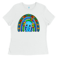 White autism elephant rainbow Ladies Tee - Zillion Design Studio