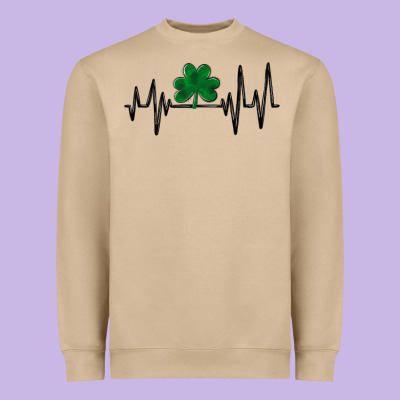 Shamrock Heartbeat Heavyweight Sweatshirt Designed By Maliassmallbusiness