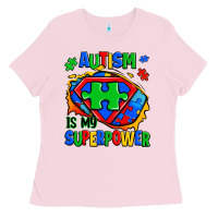 Bubblegum Pink autism is my superpower ripped shirt Ladies Tee - Zillion Design Studio