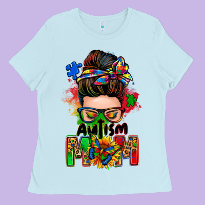 Autism Mom Messy Bun Ladies Tee Designed By Zillion Design Studio
