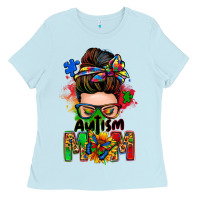 Baby Blue autism mom messy bun Ladies Tee - Zillion Design Studio
