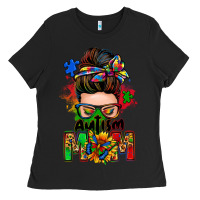 Black autism mom messy bun Ladies Tee - Zillion Design Studio