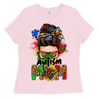Bubblegum Pink autism mom messy bun Ladies Tee - Zillion Design Studio