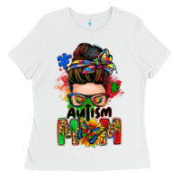 White autism mom messy bun Ladies Tee - Zillion Design Studio