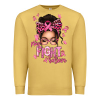 Antique Gold pray fight believe breast cancer afro messy bun Premium Sweatshirt - texasbilliewilder