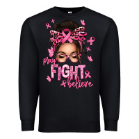 Black pray fight believe breast cancer afro messy bun Premium Sweatshirt - texasbilliewilder