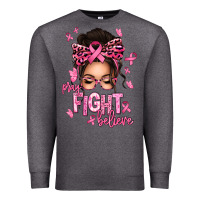 Charcoal Heather pray fight believe breast cancer afro messy bun Premium Sweatshirt - texasbilliewilder