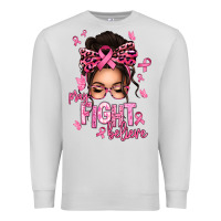 Dove Grey pray fight believe breast cancer afro messy bun Premium Sweatshirt - texasbilliewilder