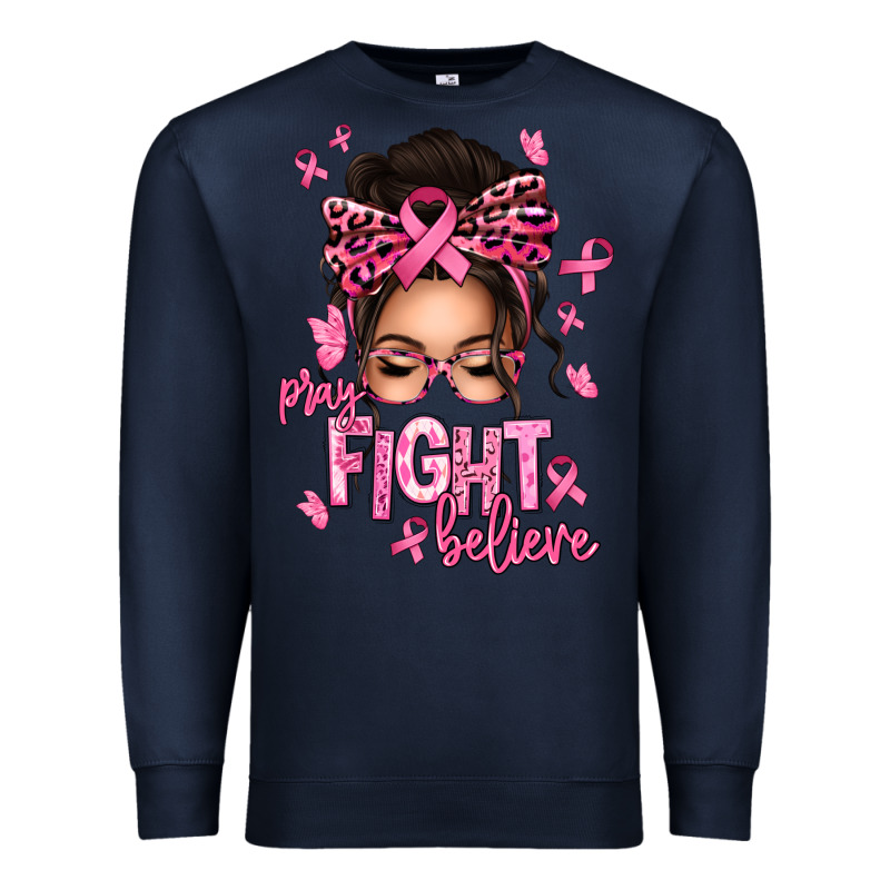 Pray Fight Believe Breast Cancer Afro Messy Bun Premium Sweatshirt by texasbilliewilder | Teevron