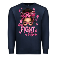 Navy pray fight believe breast cancer afro messy bun Premium Sweatshirt - texasbilliewilder