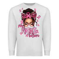 Oatmeal Heather pray fight believe breast cancer afro messy bun Premium Sweatshirt - texasbilliewilder