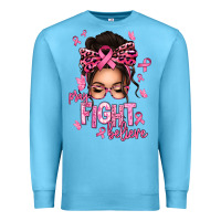 Ocean Blue pray fight believe breast cancer afro messy bun Premium Sweatshirt - texasbilliewilder
