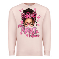 Pale Pink pray fight believe breast cancer afro messy bun Premium Sweatshirt - texasbilliewilder