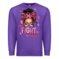 Purple pray fight believe breast cancer afro messy bun Premium Sweatshirt - texasbilliewilder