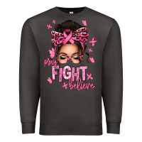 Smoke pray fight believe breast cancer afro messy bun Premium Sweatshirt - texasbilliewilder