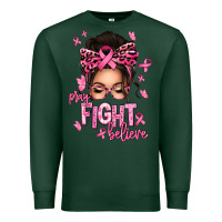 Sports Green pray fight believe breast cancer afro messy bun Premium Sweatshirt - texasbilliewilder