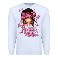 White pray fight believe breast cancer afro messy bun Premium Sweatshirt - texasbilliewilder