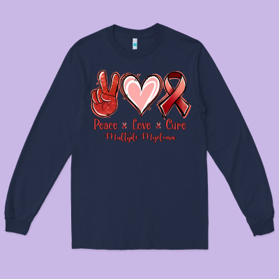Peace Love Cure Multiple Myeloma Long Sleeve Tee Designed By Nancycooperartshop