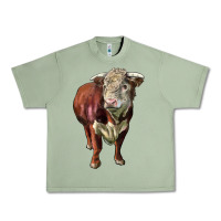Oil Green hereford bull face Urban Heavy Tee - LillyAllenDesigns