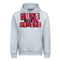 Heather Grey Hugs and kisses Valentine's Day Urban Hoodie - FaDigitalArtStudio