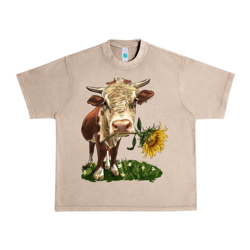 Hereford Heifer With Sunflower Urban Heavy Tee by LillyAllenDesigns | Teevron