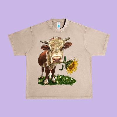 Hereford Heifer With Sunflower Urban Heavy Tee Designed By Lillyallendesigns